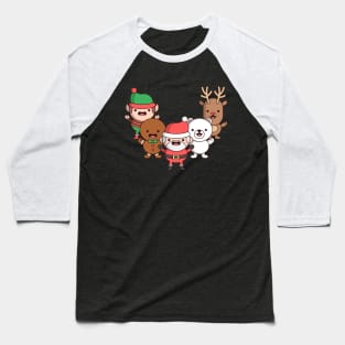 cute santa claus with reindeer and elf Baseball T-Shirt